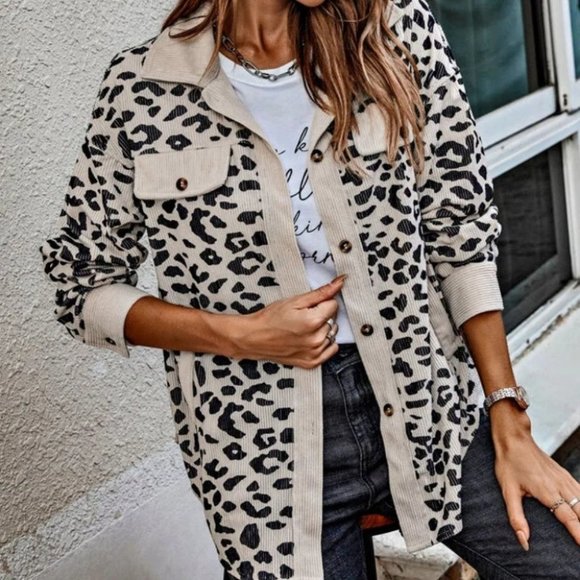 . Jackets & Blazers - BOHO casual button down shacket top jacket Leopard Print